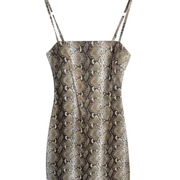 Tiger Mist XS Snakeskin Print Mini Dress Faux Leather Spaghetti Straps - Picture 2 of 12
